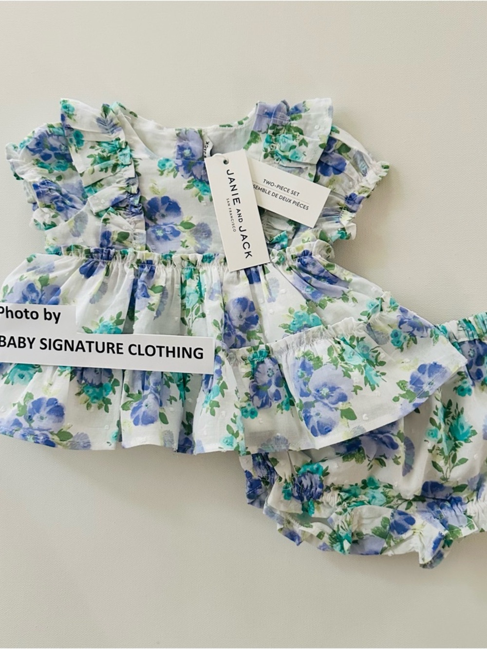 Janie and Jack 0-3 Months Baby Girl White Floral Ruffle Dress Set Outfit NWT